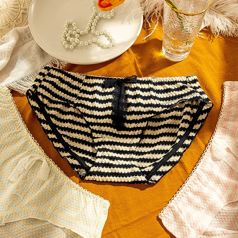 

Новое японское хлопковое нижнее белье, сексуальные Полосатые трусики, модные бесшовные трусики с бантом и низкой талией, женское белье