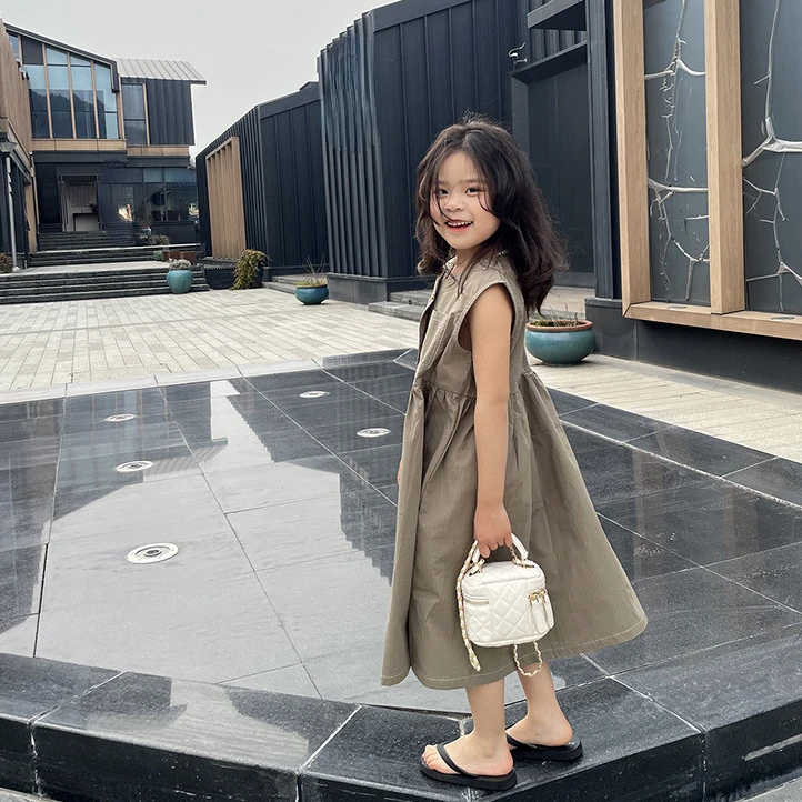

Fashion Girl Dress 2023 Summer Solid Sleeveless Dresses Girls Costumes Outfits Baby Children Vestidos for Age 5-8 Y