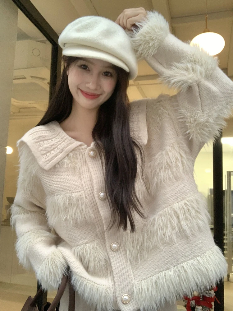 Женский винтажный свитер в полоску элегантный однобортный трикотажный