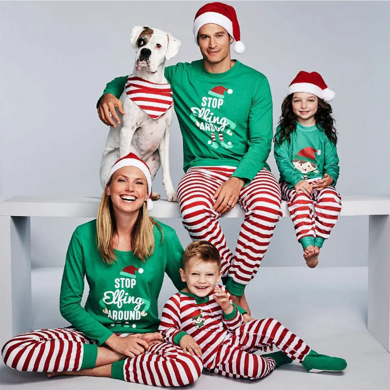 

Green Striped Long Sleeve Xmas Pjs Set Mommy Daughter Mother Father Kids Family Matching Christmas Pajamas Set Couples 2023 New