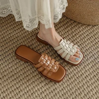 women sandals ladies flat heels elegant summer slippers outside cross tied leather classic slides 2022 fashion woman sandals