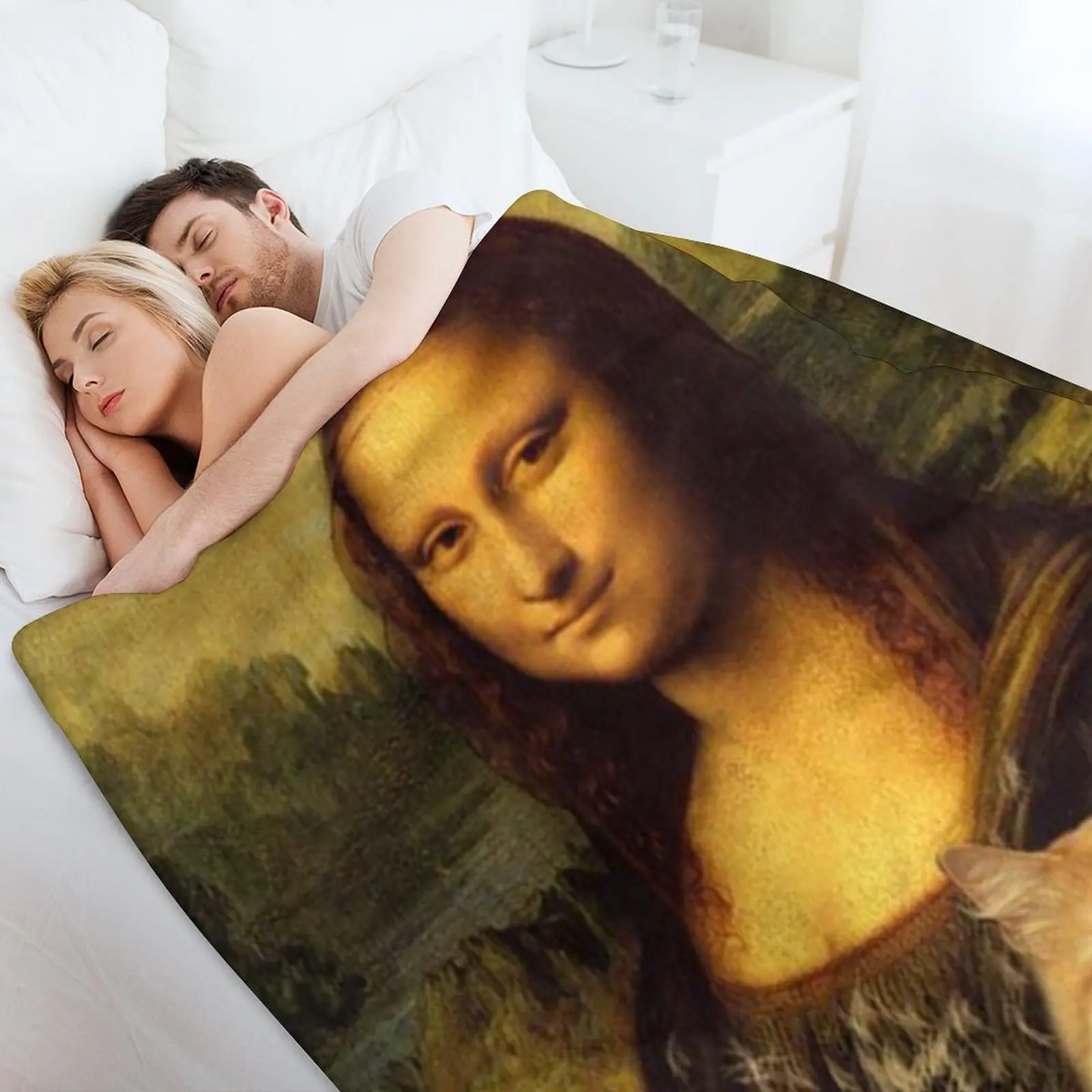 Покрывало с кошкой Мона Лиза покрытое кошачьей шерстью (кошкой) покрывало для