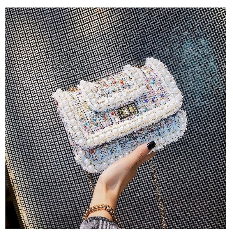 Модная роскошная женская сумка плюшевая дизайнерская с жемчугом через плечо