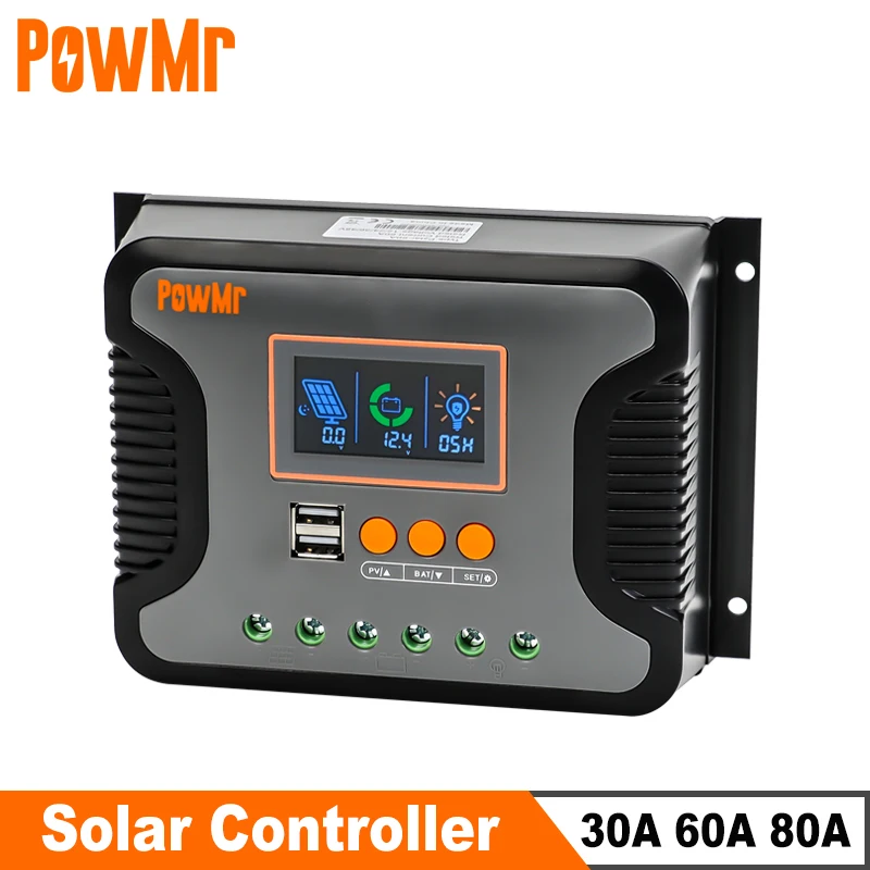 

PowMr PWM 80A 60A 30A Контроллер заряда солнечной батареи 12В 24В 36В 48В свинцово-кислотный литиевый аккумулятор зарядное устройство макс. PV 100 в режим двойного управления
