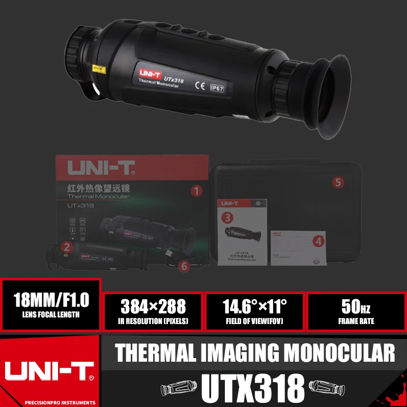 

UNI-T UTX318 Hunting Thermal Imager Monocular Telescope Sight Infrared Night Vision Scope IR Resolution 384x288 Pixel 1200M 50Hz