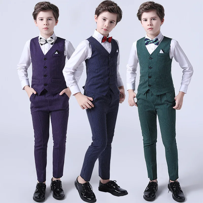 

2022 Formal Baby Boy Suits Striped Toddler Kids School Uniform Autumn Children Outfits Vest Pants Toddler Costumes Party Clothes