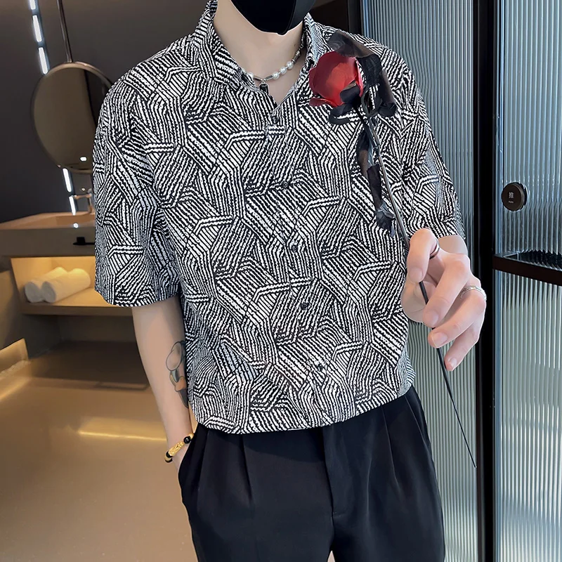 2022 Summer Print Men's Shirts Short Sleeve Loose Casual Shirt Business Formal Dress Shirt Streetwear Social Party Men Clothing