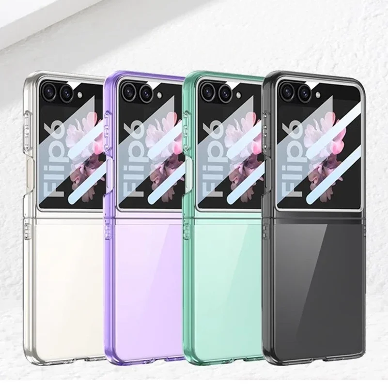 Прозрачный чехол для Samsung Z Flip 6 с защитной пленкой экрана ультратонкий прозрачный