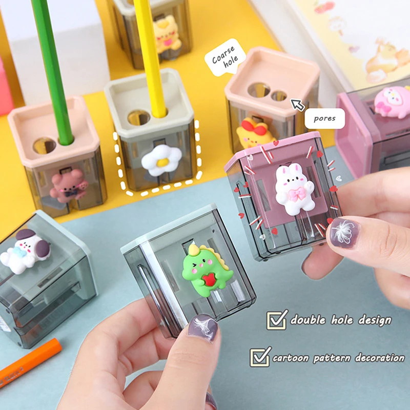 

1 PC Pencil Sharpener Small Cute Cartoon Two Hole Sharpener Pencil Kawaii Stationery 4*4*4.8CM