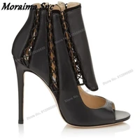 moraima cut out side zipper hollow boots for women peep toe black sandals boots fashion runway shoes new wedding shoes on heels