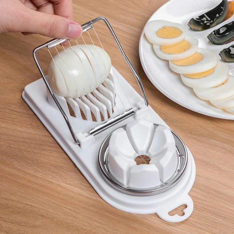 Фото Многофункциональный нож для яиц с основанием из полипропилена, 2-в-1, с проволочным механизмом из нержавеющей стали, для подвешивания, высококачественный кухонный аксессуар. №3