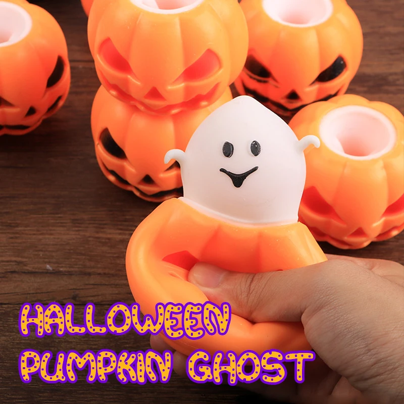 

Halloween Funny Pumpkin Ghost Decompression Toy Funny Pumpkin Head Pinch Squishy Vent Ball Toy Night Market Hot Selling Kid Gift