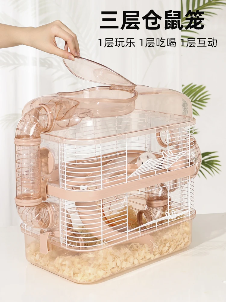 

3 Layers Hamster Cage Oversized Villa Anti-Jailbreak Cabin Golden Bear Cage Large Nest Luxury House Cage Home Pet Supplies