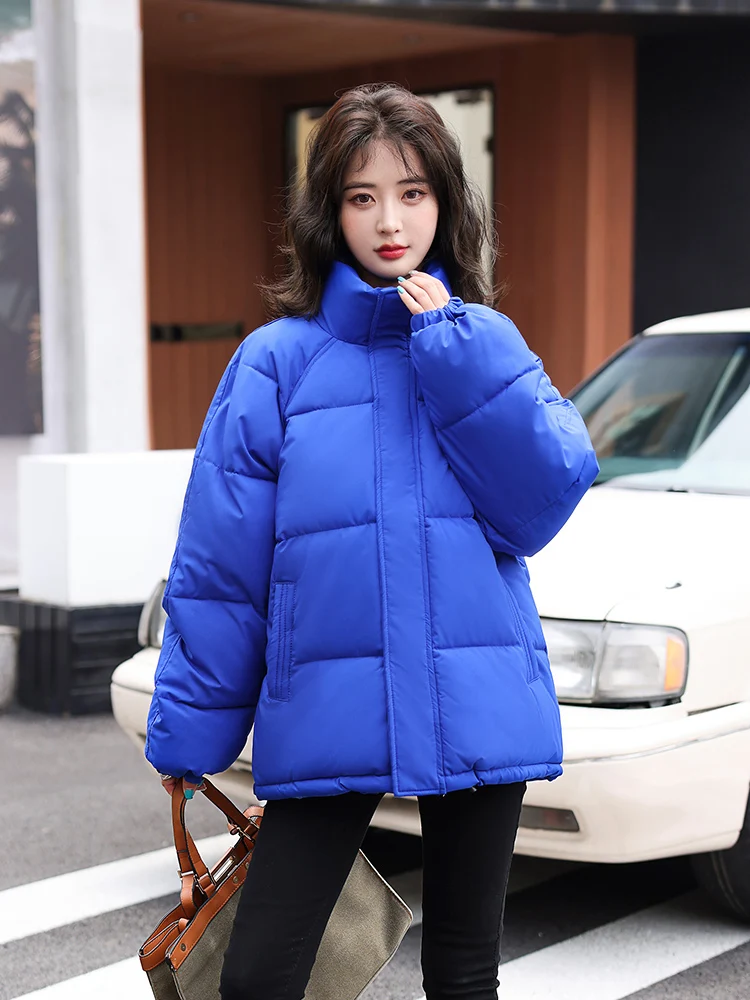 Women Korean Style Puffer Winter Parka For Women Stand Collar Solid White Black Female Warm Thicken Coat Jacket High Quality