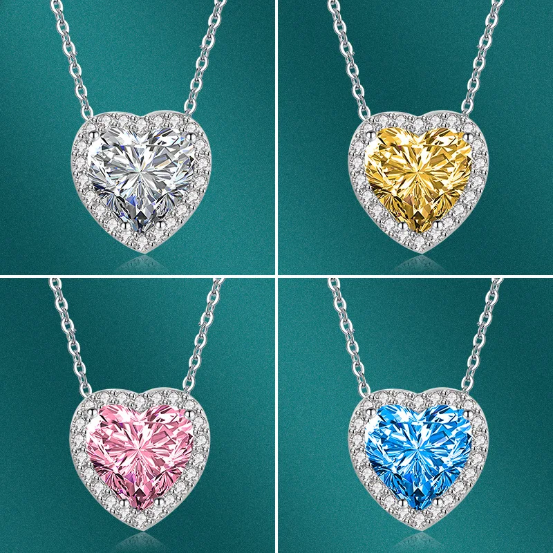New 10mm Colorful Shiny Zircon Pendant Necklace Women's Wedding Simple Aesthetic Heart Choker Necklace Shiny Women Jewelry