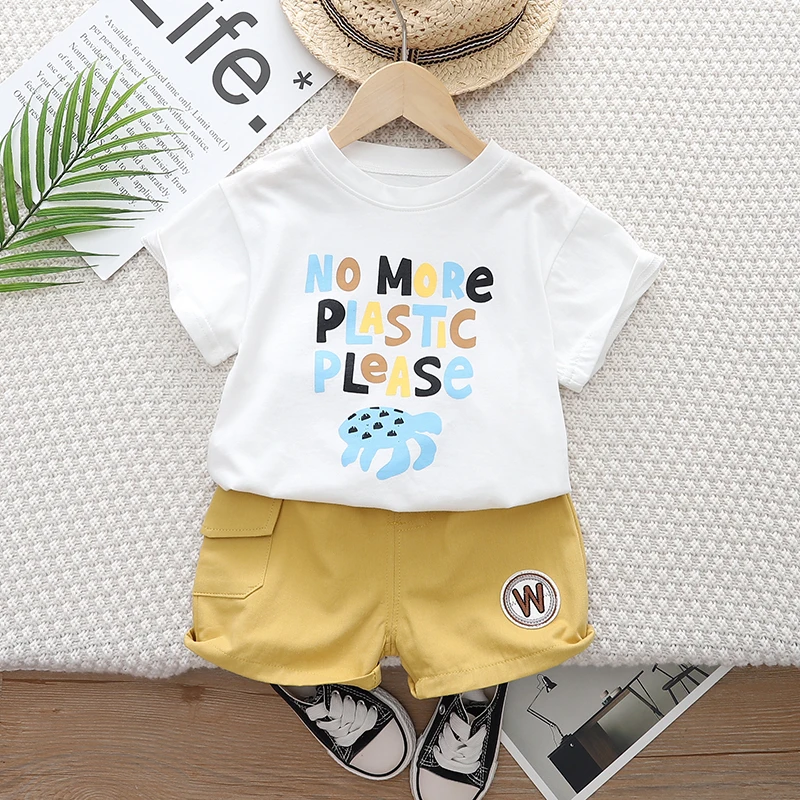 

New Summer Baby Boys Girls Clothes Suit Children Cartoon Letter T-Shirt Shorts 2Pcs/Sets Toddler Casual Cotton Kids Tracksuits