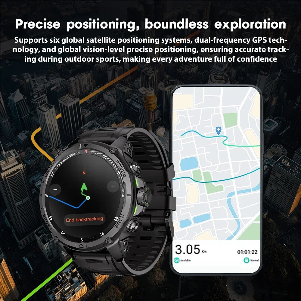 Фото Смарт-часы KUMI U5 PRO с AMOLED-экраном 1,43 дюйма, GPS, Bluetooth-вызовами, измерением пульса, оксиметрией, функцией SOS, для мужчин и женщин, для активного отдыха №2