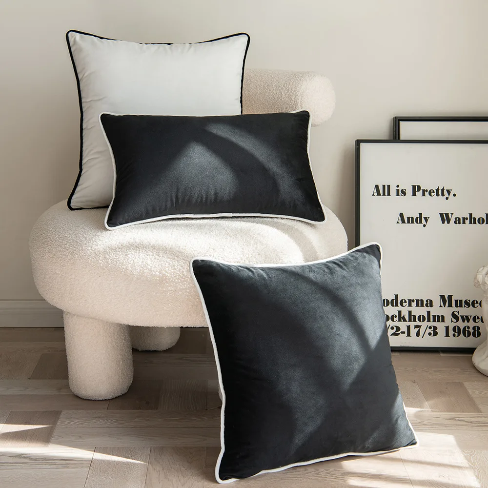 

Velvet Soft Pillow Cover Solid Pillowsilp Black White Luxury Sofa Cushion Cover 50*50 Large Backrest Pillowcase for Living Room