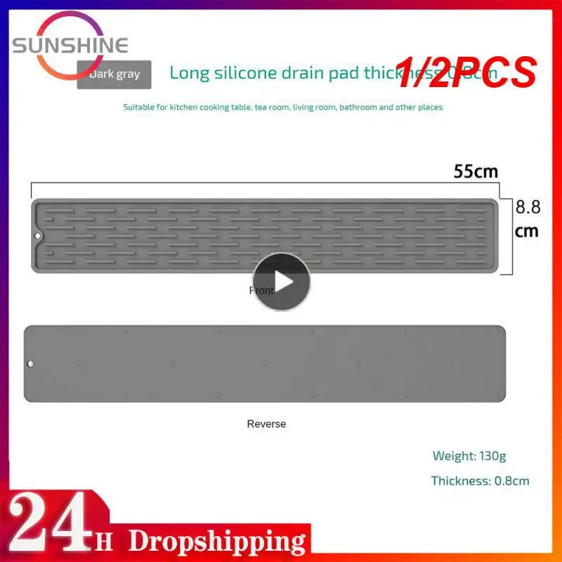 

1/2PCS Non-slip Stripes Non-slip Drainage Mat Hanging Hole Design Good Resilience Sink Catcher Soft And Durable