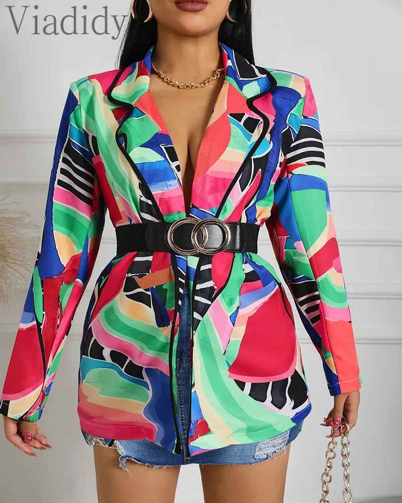 

Women Elegant Print Long Sleeve Blazer Coat No Belt