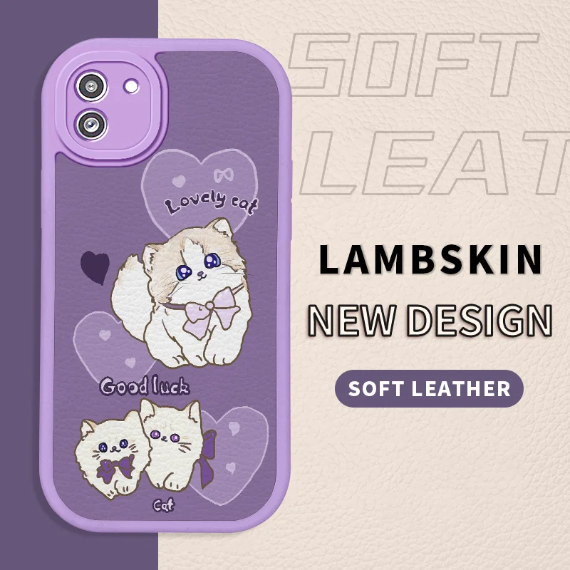 

Cute Bow Kitten Lambskin Case for Samsung Galaxy A03 A03S A10S A11 A12 M12 India F12 A12 Nacho A13 A20S A21S Soft Phone Cover