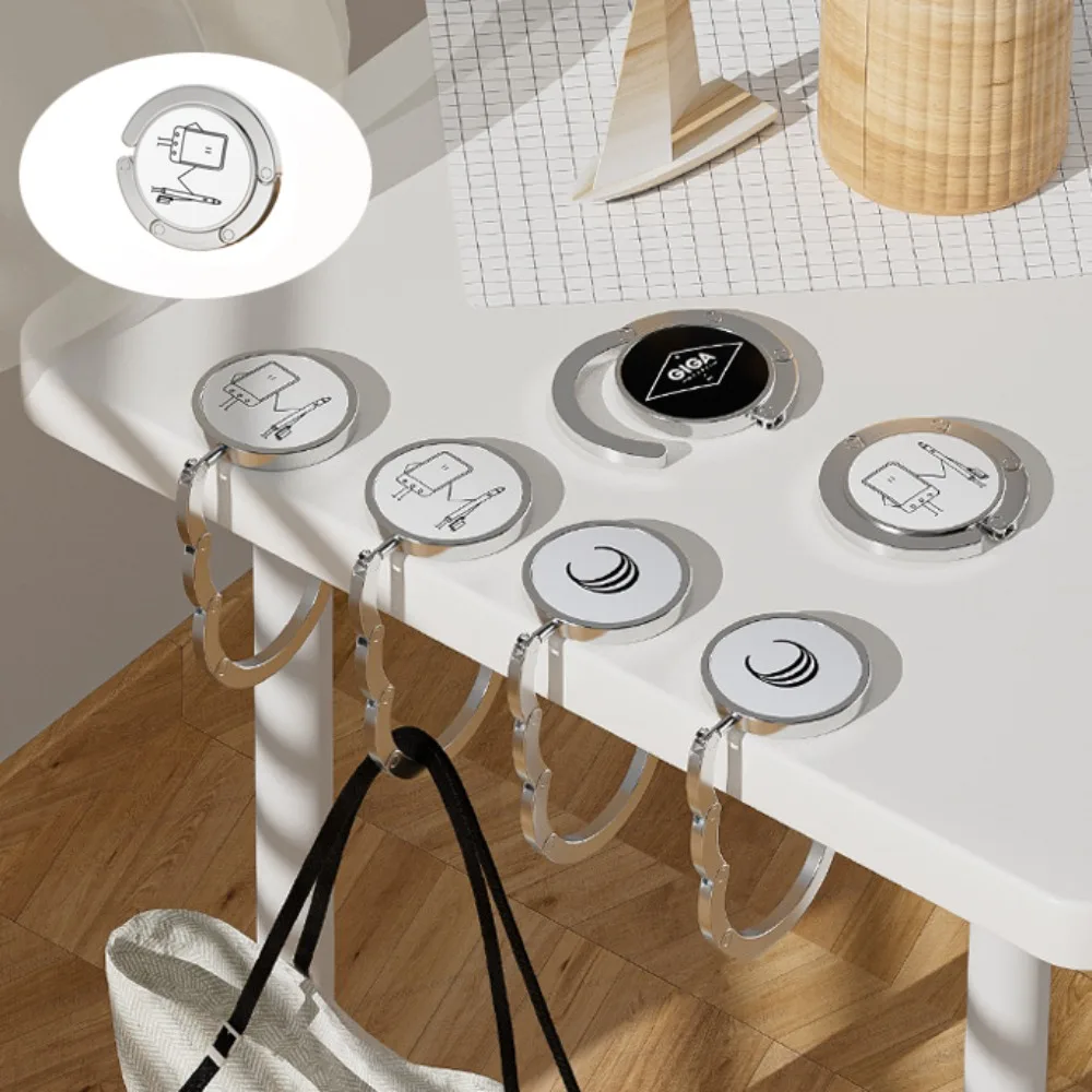 

2Pcs Silver Bag Hook Easy to Use Portable Foldable Table Edge Hook Rotatable Durable Stall Hanging Hook Table edge