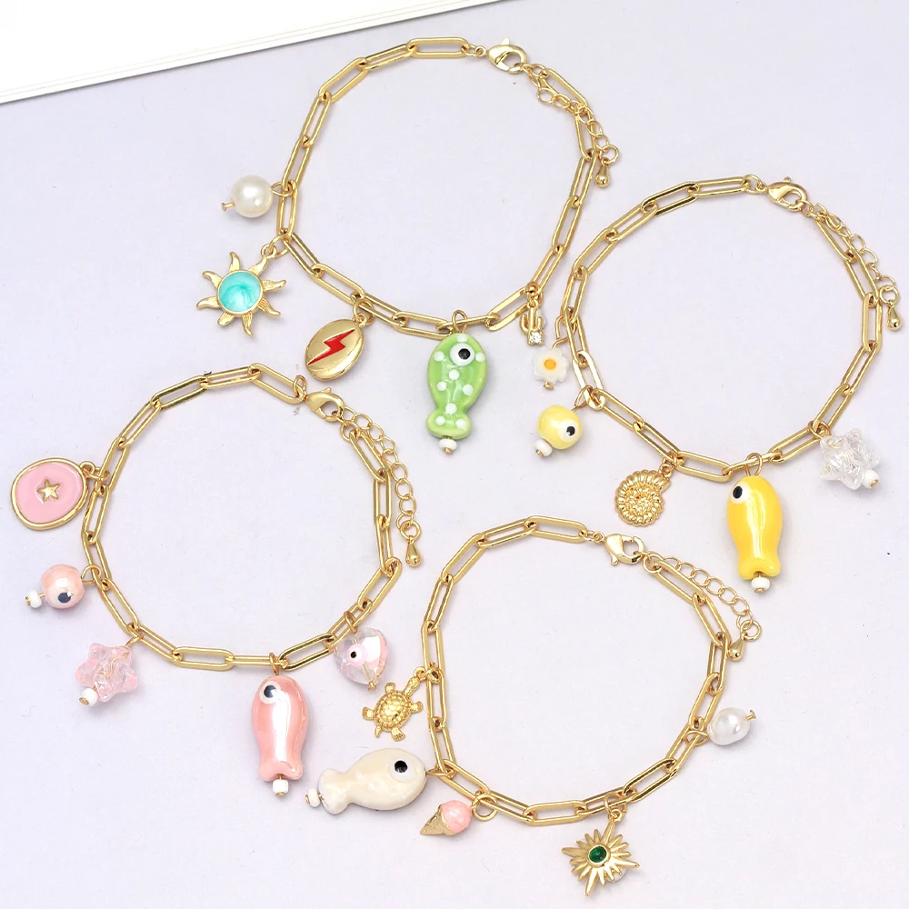 Lucky Eye Fatima Hand Heart Star Турецкий браслет от сглаза Медный регулируемый