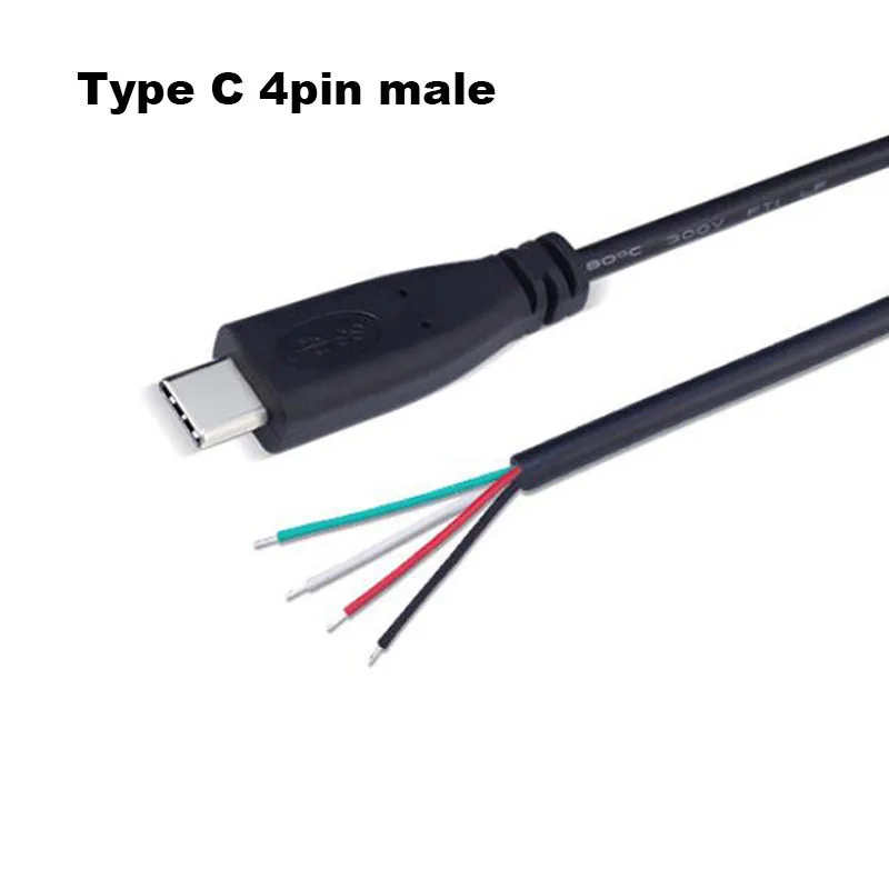 

2 м USB Type C Удлинительный кабель питания Тип A Мужской Женский DIY Разъем 2-контактный 4-контактный шнур Зарядный провод Ремонт Сварочный адаптер