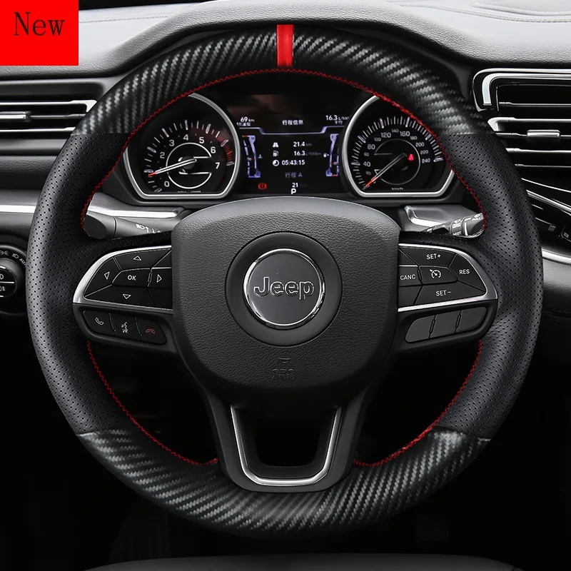 

Hand-Stitched Leather Car Steering Wheel Cover for Jeep Renegade Commander Grand Cherokee Compass Cherokee Interior Accessories