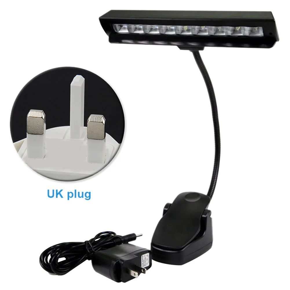

Clip On Black Reading Music Stand Orchestra Portable Bedroom 9 LEDs With Adapter Flexible Piano Lamp