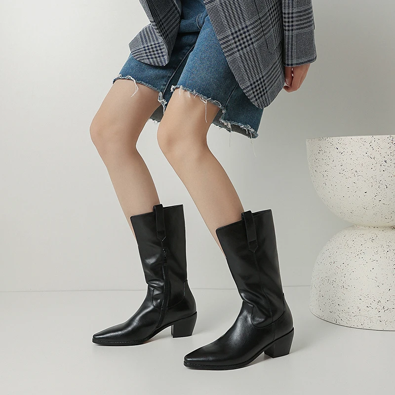 

Winter Shoes 2022 Retro Style Western Cowboy Boots Fashion Mid Calf Boots Comfortable Thick Heel Shoes