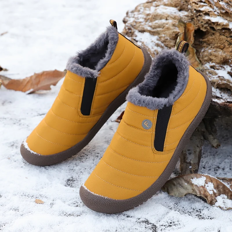 

Men Snow Boots Warm Plush Casual Fashion Ankle Boots Outdoor Non-Slip Flat Ankle Boots Couple Large Size Cotton Boots Woman