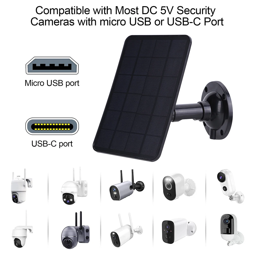 5V 20W IP Security Camera Charger Voltage Regulator Monocrystalline Solar Panel Charger Wall Mount for Doorbell Courtyard Lights