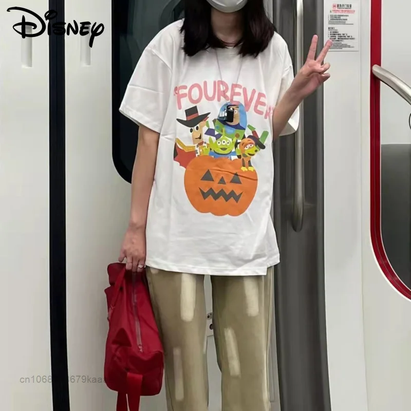 Disney Cartoon Alien Print New Summer T-shirts Korean Fashion Women Tops Men Oversized Tee Shirts Y2k Cartoon Casual Loose Top