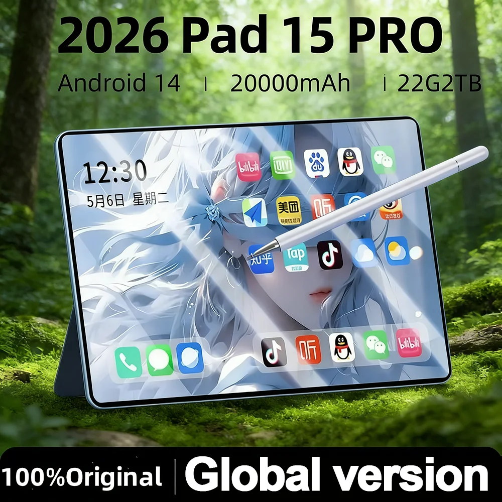 Фото Планшет 2026 Pad 15 Pro 5G на Android 14, Snapdragon 888, 22 ГБ ОЗУ + 2 ТБ ПЗУ, 20000 мАч, с поддержкой 5G, Dual SIM, Wi-Fi, HD 4K, Оригинальный планшет №1
