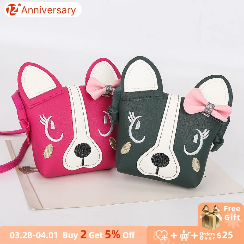 

New Cartoon Children's Coin Purse Cute Bow Dog Mini Shoulder Messenger Bag Baby Girls Lovely Wallets Kid Gift Princess Handbags