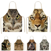 cat tiger dog owl print kitchen apron sleeveless linen kitchen apron ladies parent child cooking home decoration cleaning tools