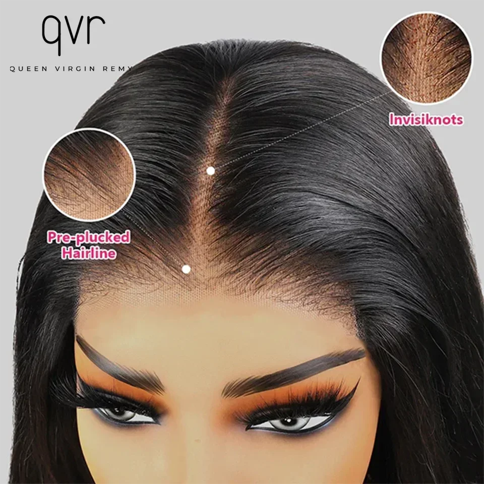 Парик QVR короткий прямой 13x4 парик из человеческих волос без клея 180D