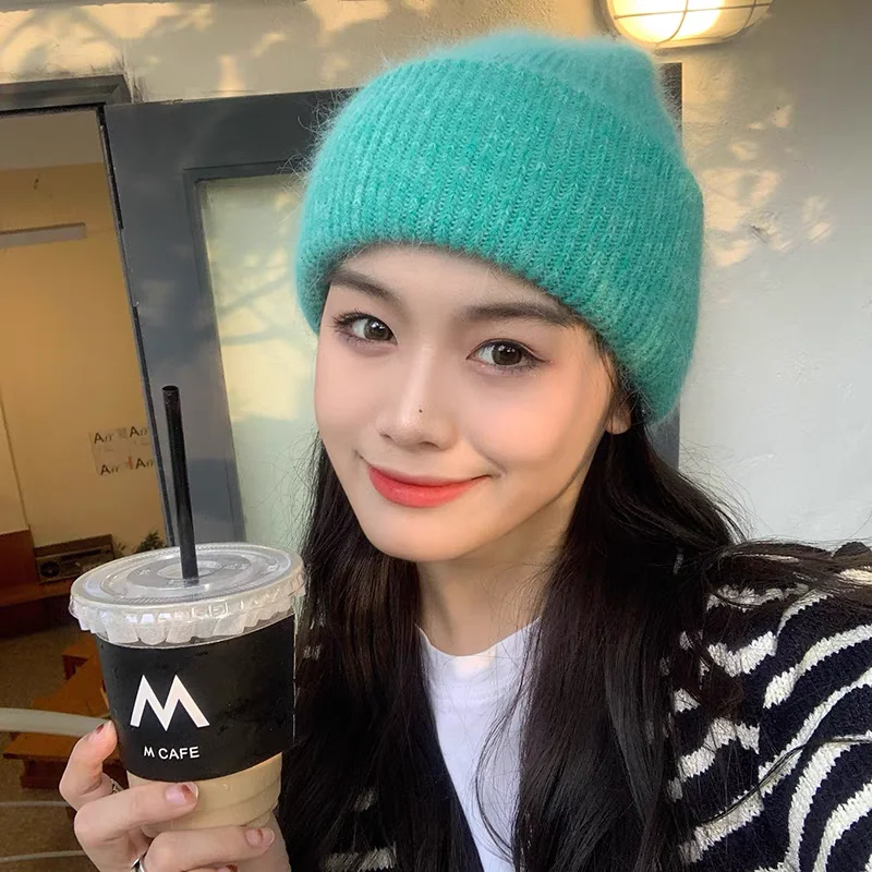 Женская Двухслойная Теплая Толстая Шапка-бини Из Кроличьего Меха Со Сложенными