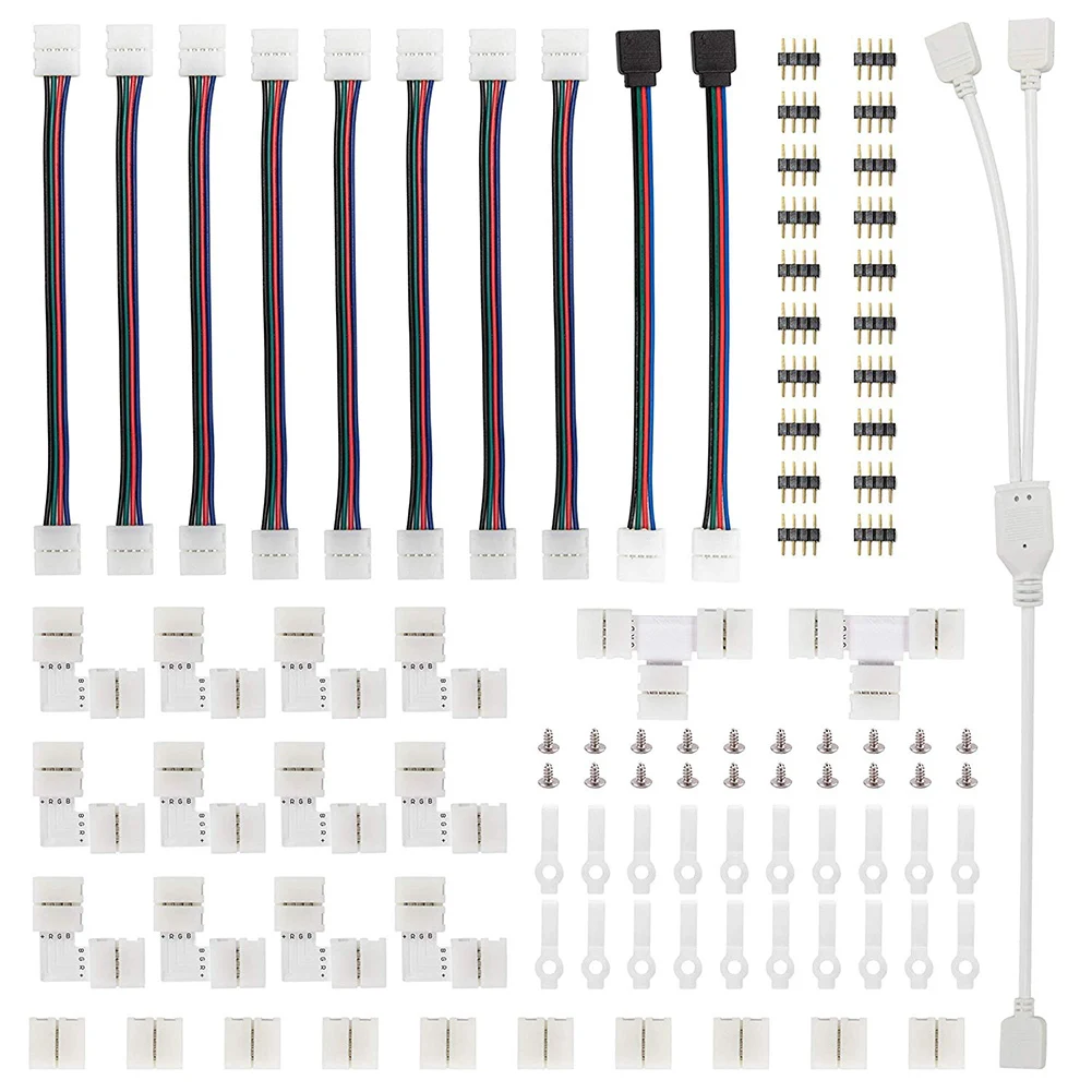 

LED Strip Light Bar Adapter Accessories Kit 4 Pin Connector 10mm Terminal Splice L T I Shaped RGB for 5050 Jumper Wire Connector
