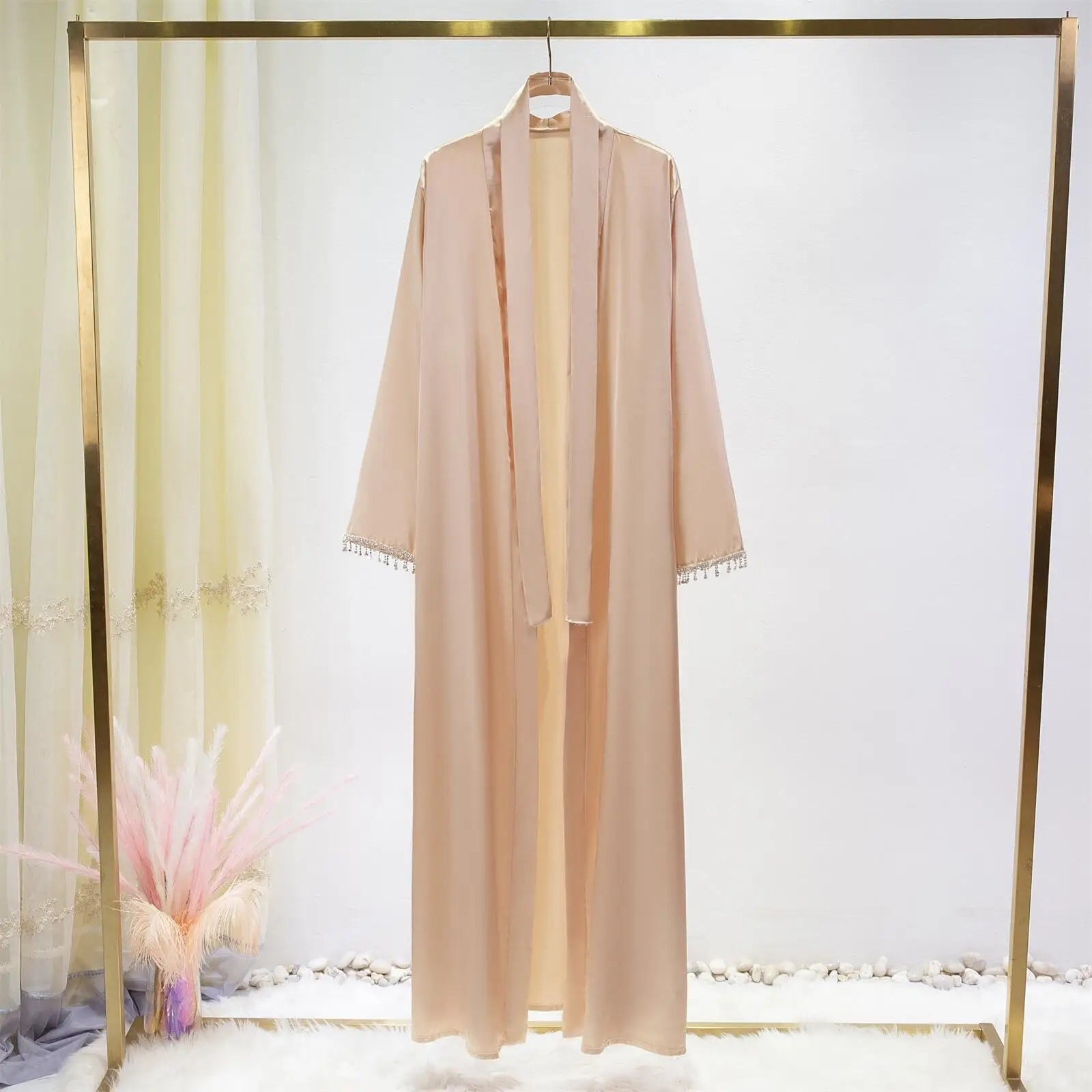 XIBUSANA Атлас Абая с элегантным жемчужным декором Повседневный стиль Свободный