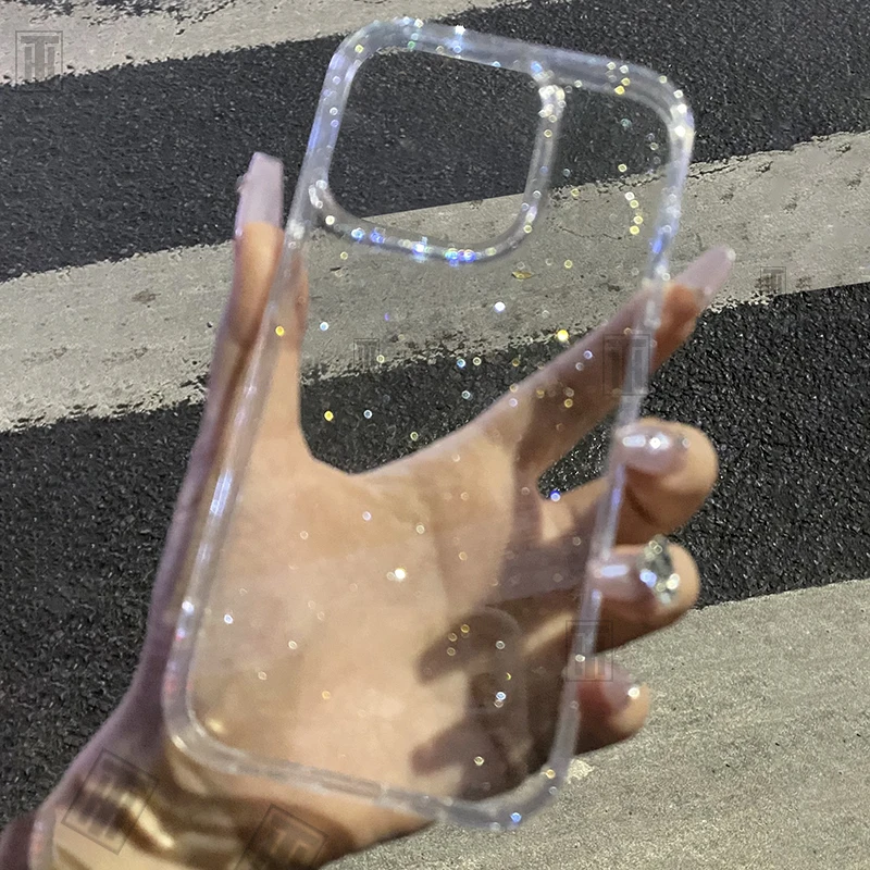 Ультратонкий прозрачный силиконовый мягкий блестящий чехол для телефона iPhone 15 14