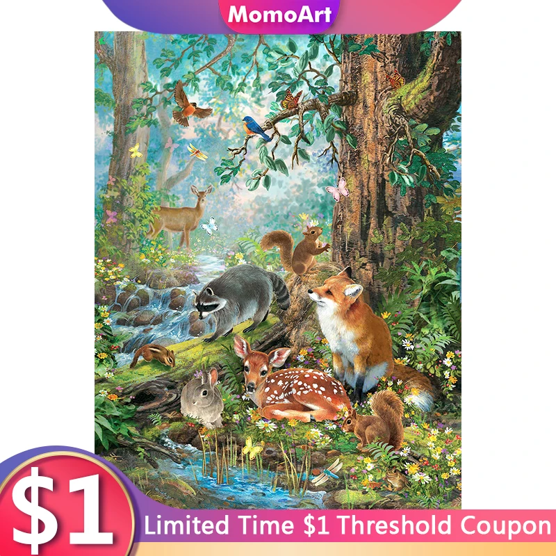 

MomoArt Full Diamond Mosaic Fox Deer Animal Embroidery Forest Needlework Picture Rhinestone Painting Tree New Arrival Home Decor