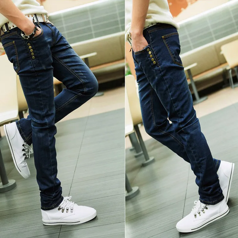 2023 Summer Korean Slim Fit Jeans Men's Brand Fashion Casual Pants Student Youth Youth Men's Pocket Pencil Pants