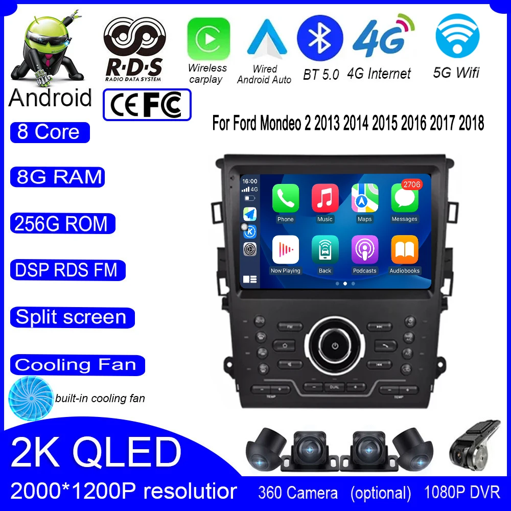 

For Ford Mondeo 2 2013 2014 2015 2016 2017 2018 Android 13 Car Radio Video Multimedia Carplay Navigation GPS Stereo player