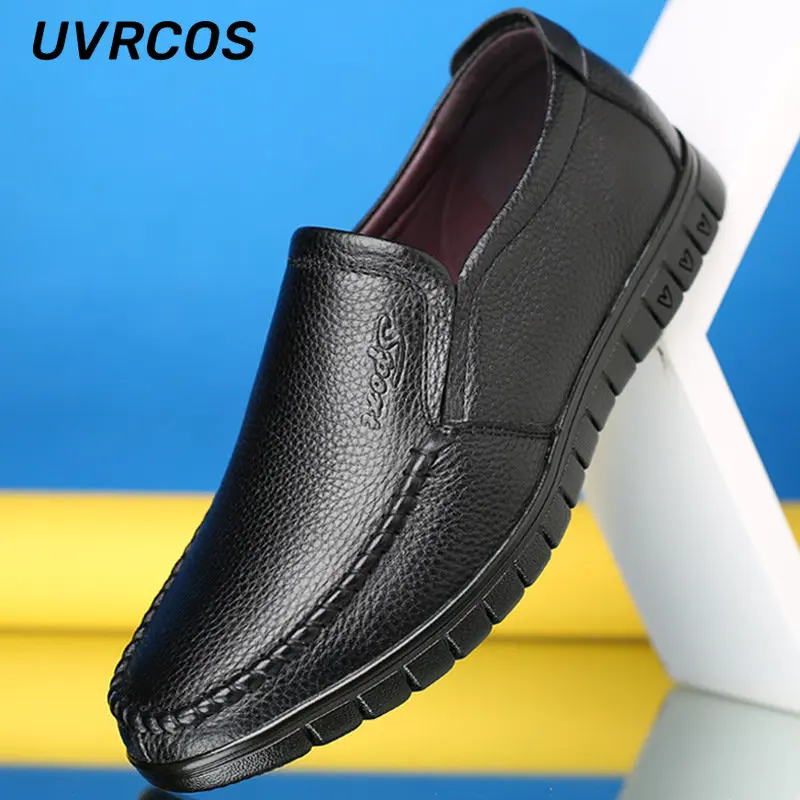 

Мужские кожаные туфли без шнуровки, деловые Повседневные Дышащие туфли с низким верхом на плоской подошве, новинка 2022
