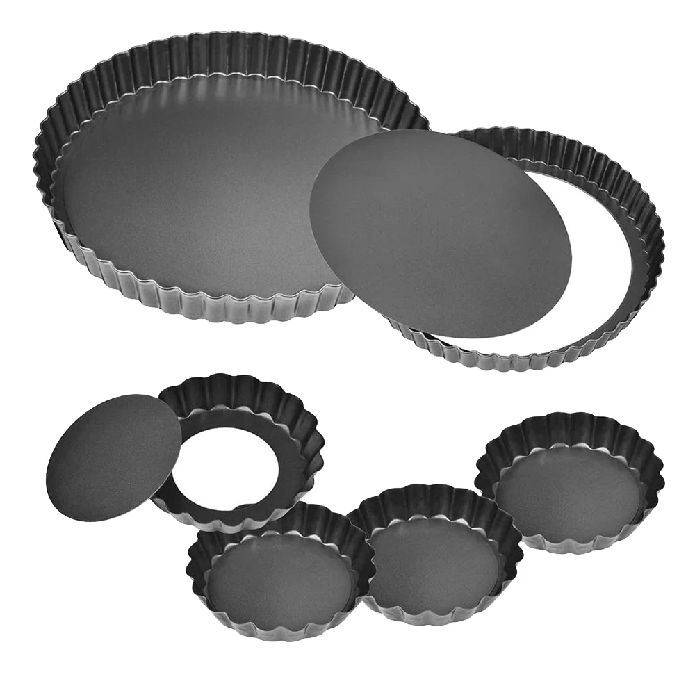 

11In+9 In+4In Tart Pan with Removable Bottom,2 Pcs Large Size Quiche Pan&4 Pcs Small Size Pie Pan,Non-Stick Baking Pan