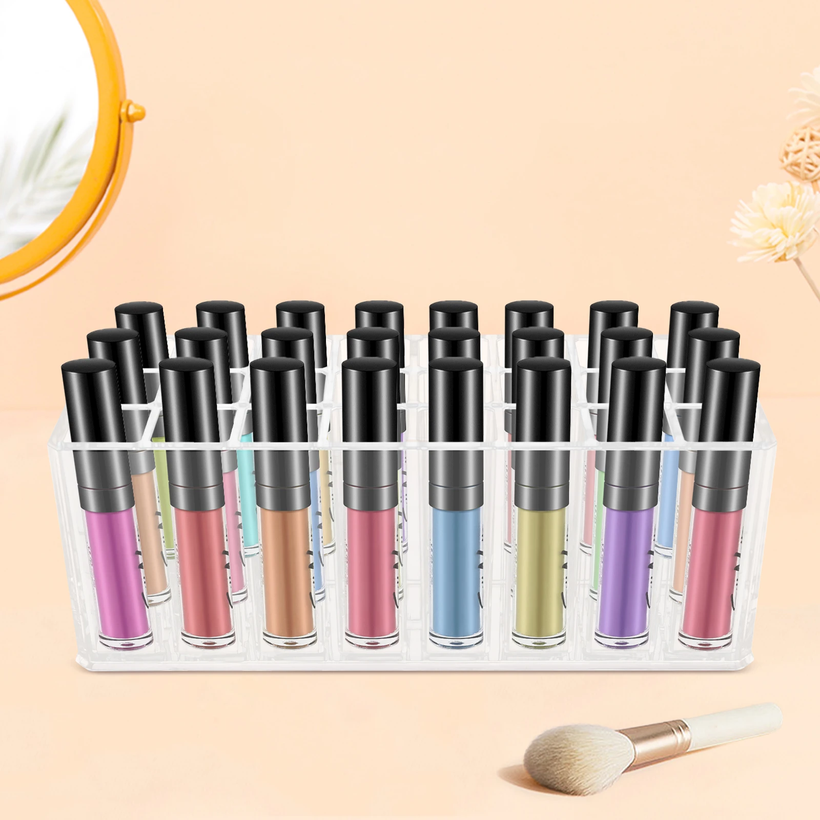 

Lip Gloss Holder Organizer Acrylic Lipstick Storage Holder Rack with 24 Slots Lipgloss Display Case Clear