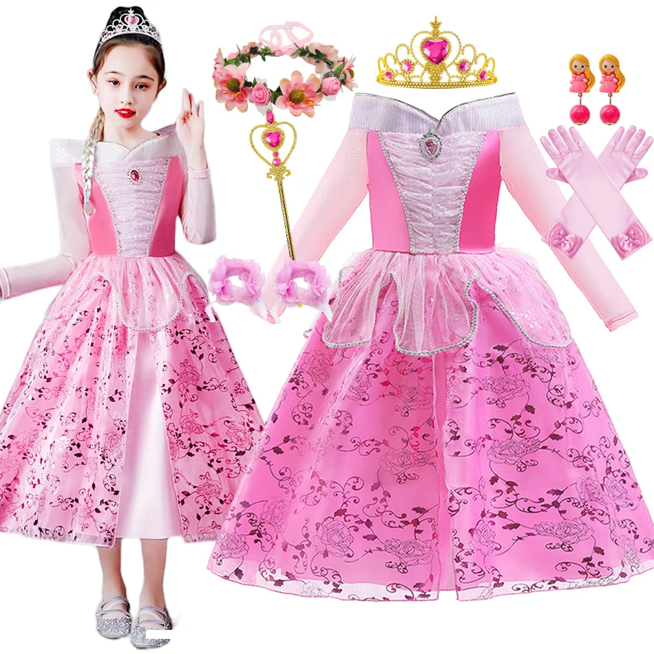 

Принцесса, Спящая красавица, Аврора, бальное платье для девочек, элегантное розовое женское платье, детское рождественское и новогоднее причудливое платье