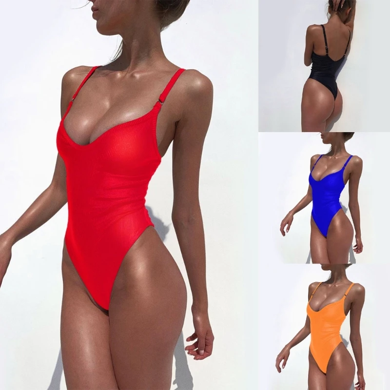 

Womens Solid Color Backless Swimsuit Spaghetti Straps Comfortable Fashion